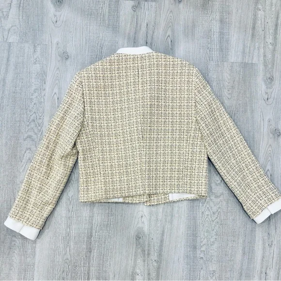 NWT Zara Textured Cropped Tweed Gold Blazer Jacket Small - Picture 5 of 10